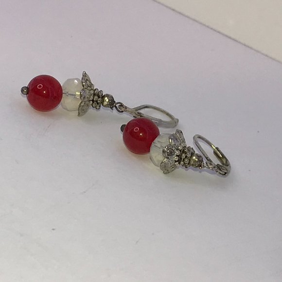 Carnelian and Opalite Lever-back Earrings - Picture 4 of 6